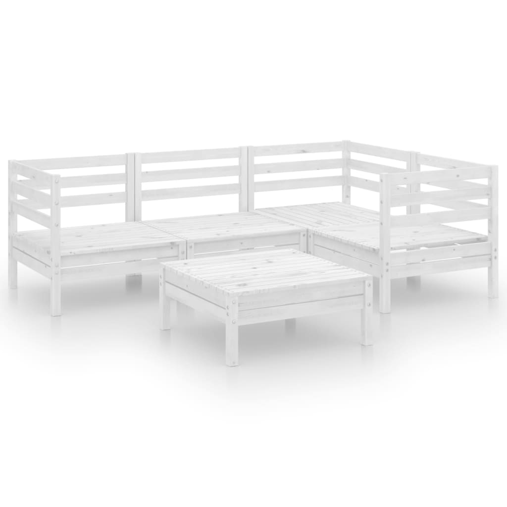 5-tlg. Garten-Lounge-Set Massivholz Kiefer Weiss